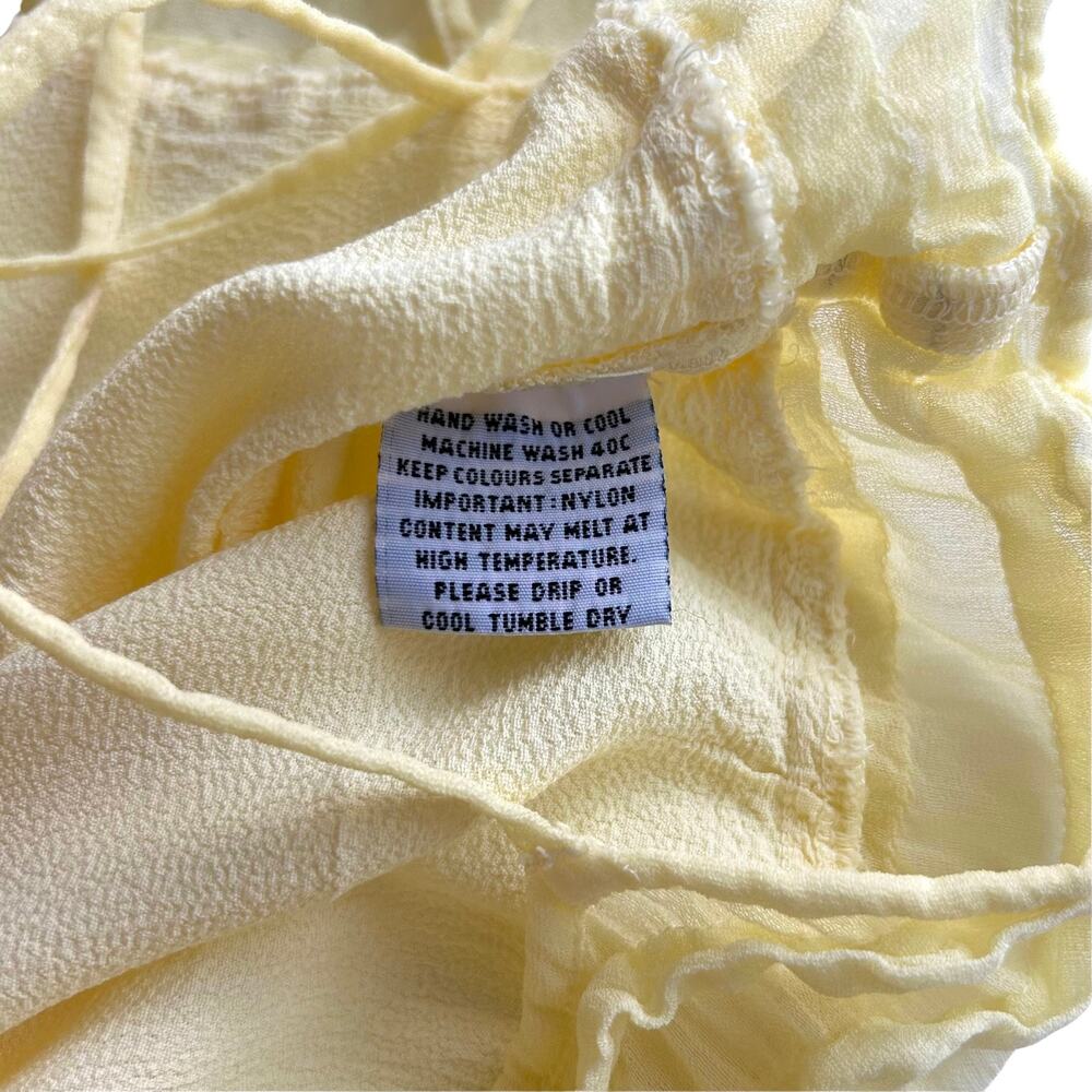 Ghost London Pale Yellow Slip Dress | Size Small | Ruffle + Drawstring - Picture 14 of 14